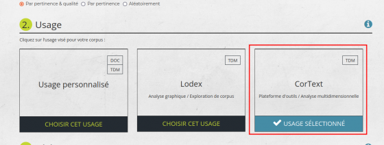 Sélection de l'usage CorText