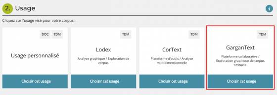 Bouton de l’interface Istex-DL permettant de sélectionner l’usage GarganText