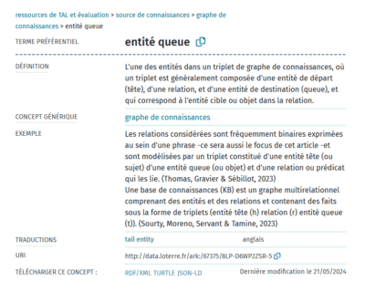 Exemple d'entrée dans Loterre